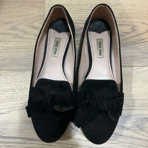 Miu Miu Black Suede Loafers with Bow